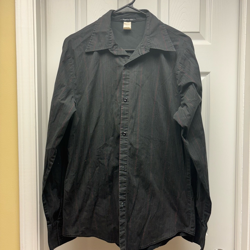 Plastix Idol Women’s Button Down Blouse – XL – Dark Grey Pinstripe